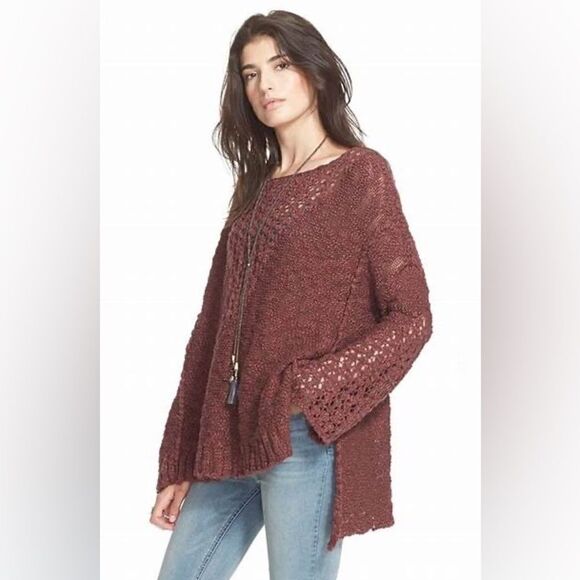 Free People- Pretty Pointelle Chunky Knit Sweater in Dusty Purple, Size XS - Picture 7 of 14